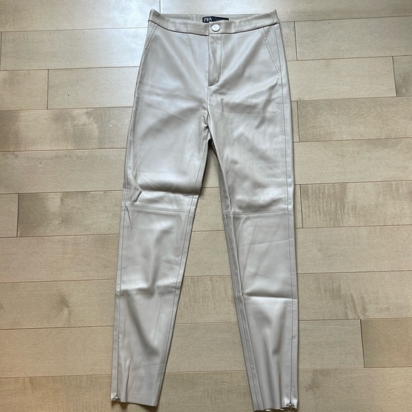 Beige pleather pants - Picture 1 of 2